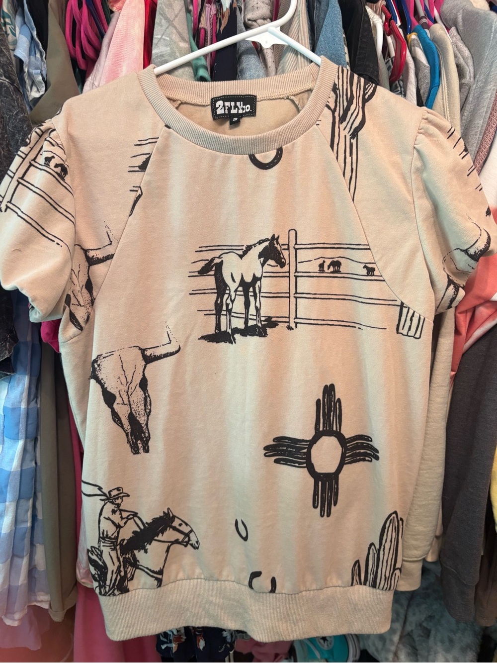 Womens Beige Western Graphic Tee